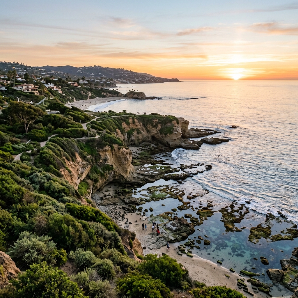 Tranquil Laguna Beach shore sunset