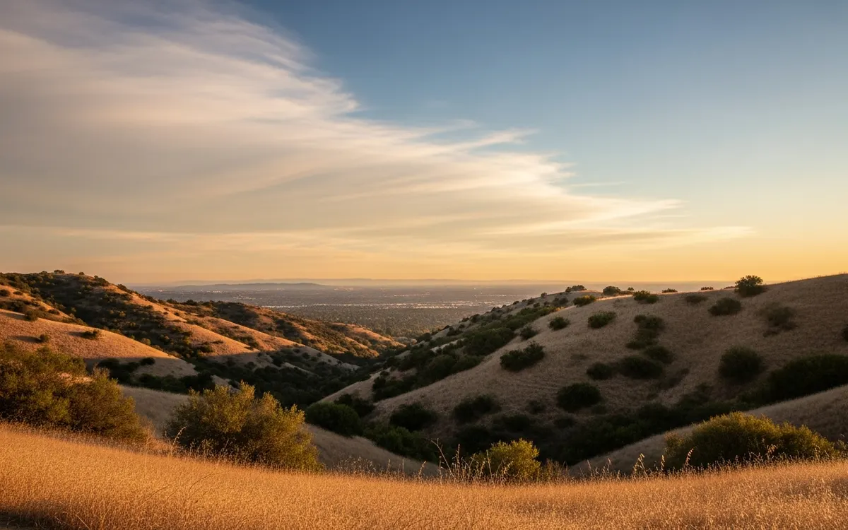 Calm Verdugo Mountains foothills and open sky above Glendale at soft morning light