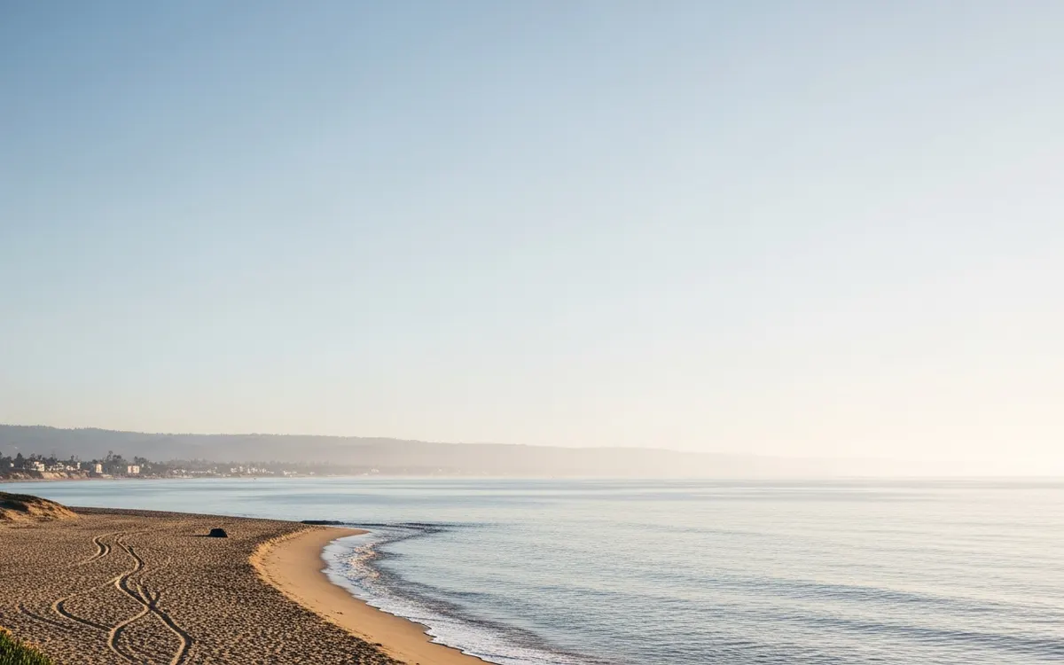 Calm South Bay coastal landscape near San Diego under wide, soft morning light with open sky