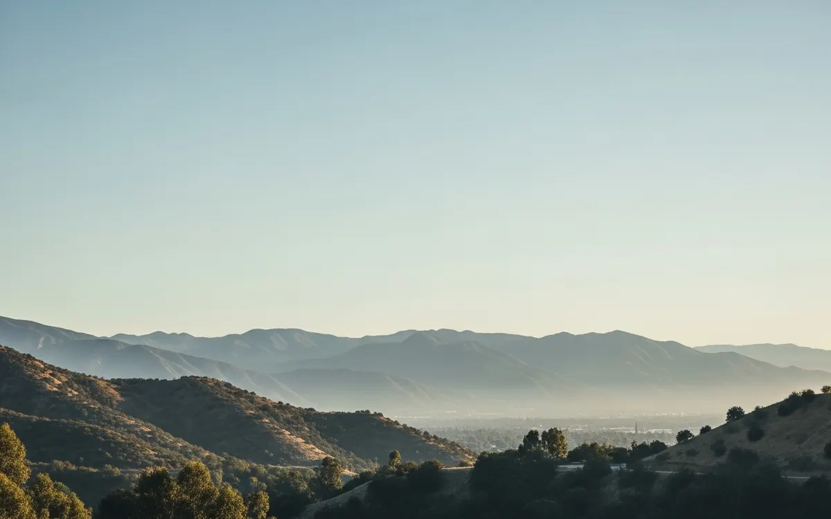 Calm San Gabriel Valley foothills and open sky near Pasadena under soft morning light