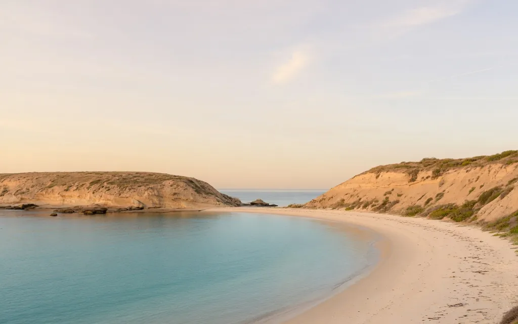 A sheltered cove and gentle bay under warm morning light