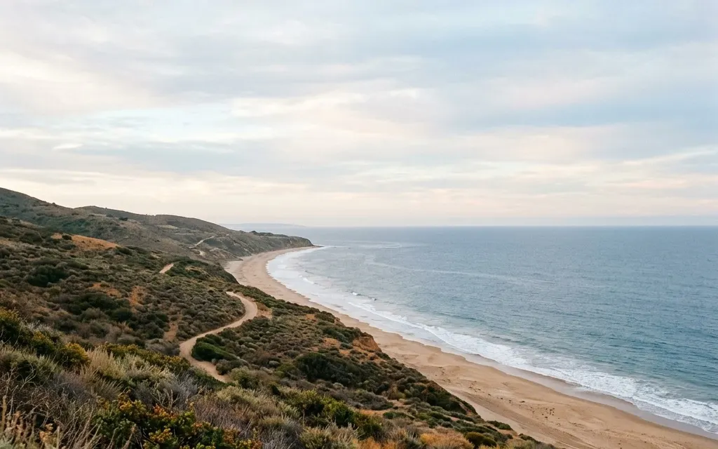Quiet morning view of a coastal Southern California hillside with soft light, no people