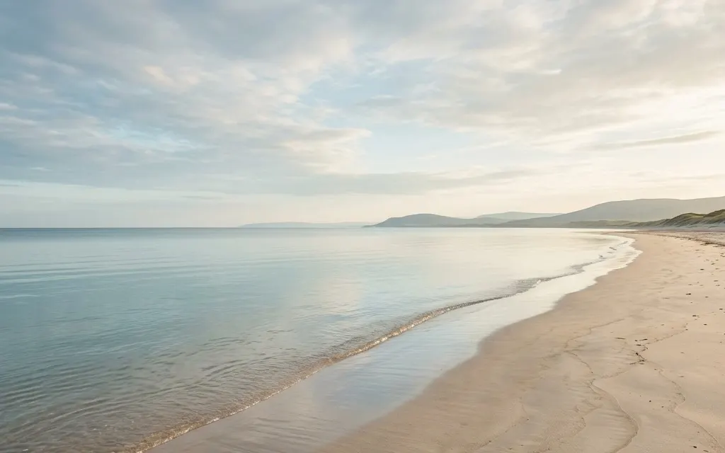 A calm coastal morning with soft light over still water, suggesting a clear path forward