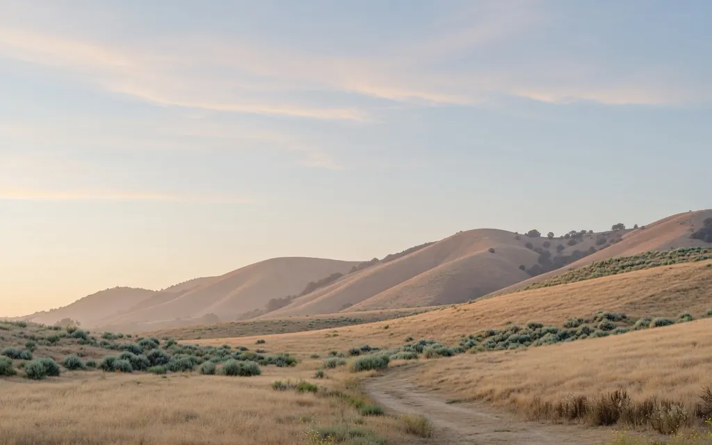 Calm Los Angeles County parkland and gentle ridgeline under soft morning light with wide sky