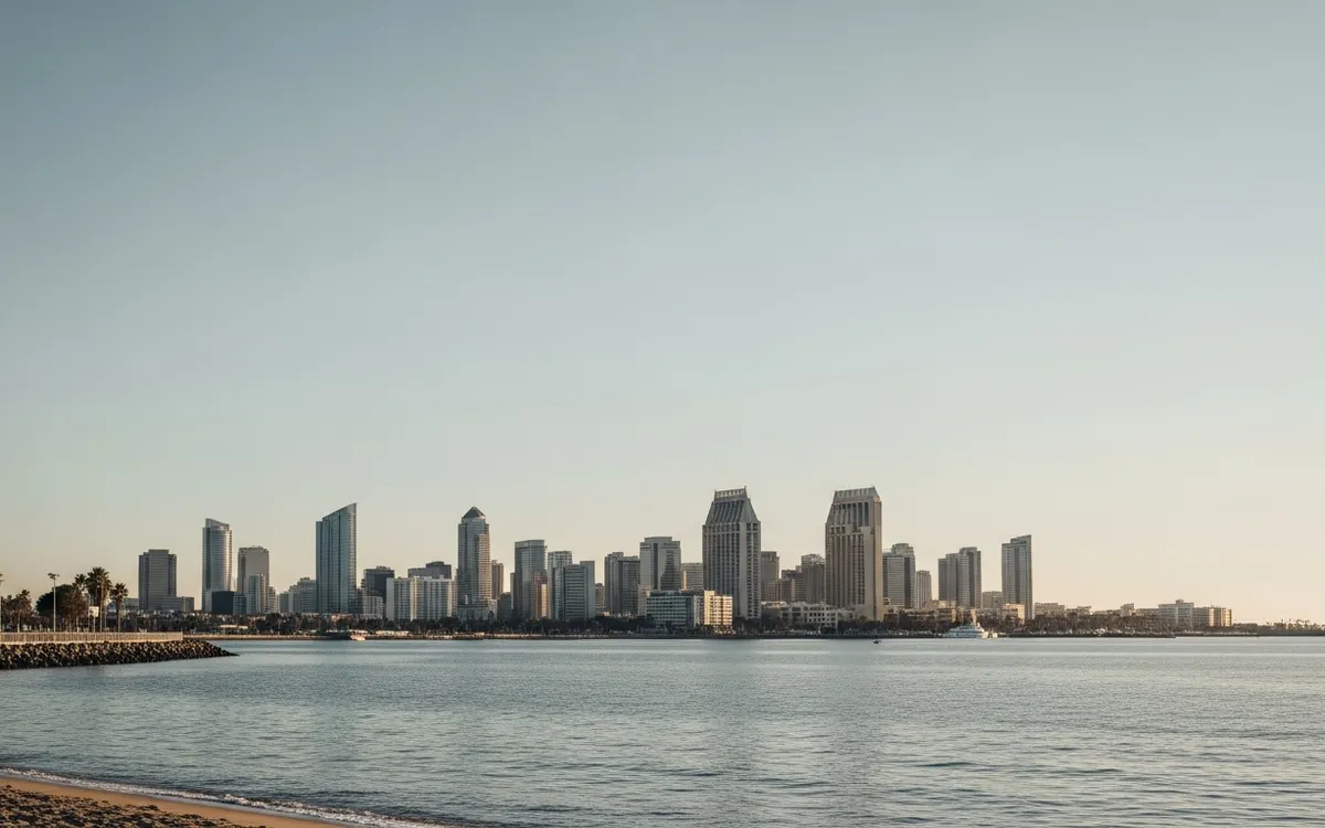 Late-afternoon light over the Chula Vista bayfront with the South Bay skyline, suggesting calm and local connection