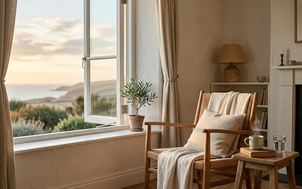 Quiet sunlit room with an open window and a single chair, suggesting daytime calm and return home each evening